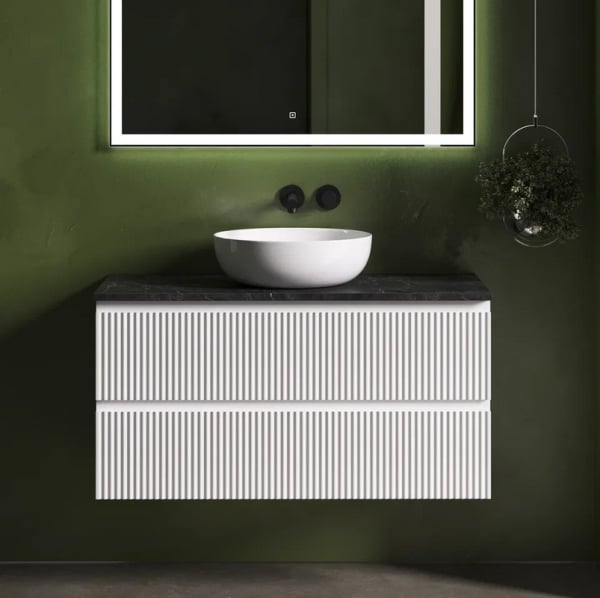 Тумба с раковиной Sancos Snob R 100 см, bianco, столешница черный мрамор, раковина CN5024