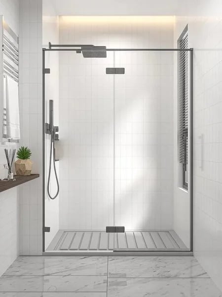 Душевая дверь в нишу Veconi Premium Alassio GR 140x200, профиль брашированный графит, стекло прозрач