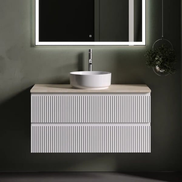 Тумба с раковиной Sancos Snob R 100 см, bianco, столешница бежевая, раковина CN5001