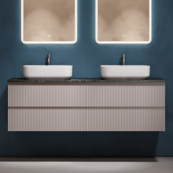 Тумба с раковиной Sancos Snob R 160 doha soft, столешница черный мрамор TT160A1X, раковина CN5043