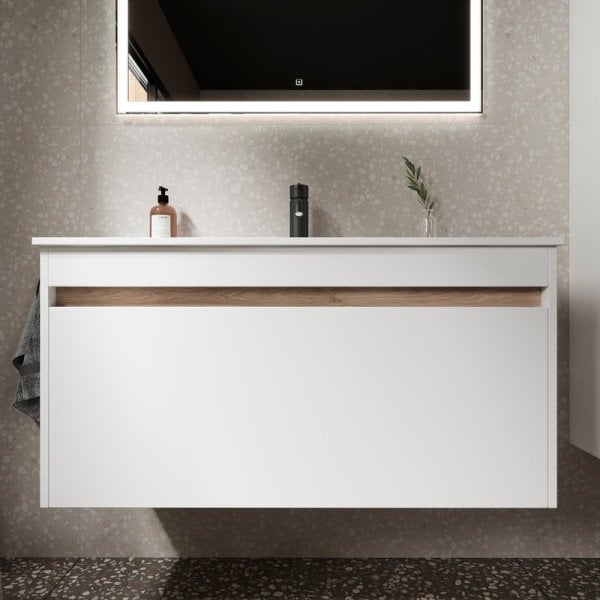 Тумба с раковиной Sancos Smart 100 см белый глянец