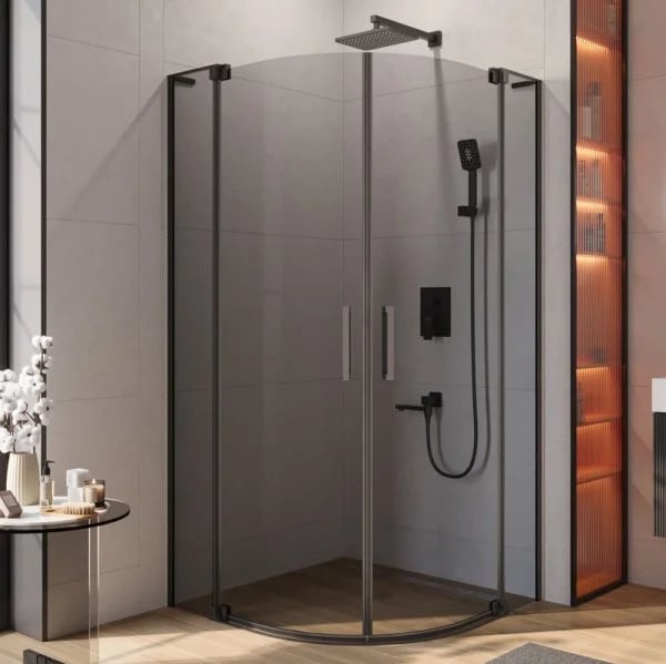 Душевой уголок Cezares Slider R 2 90/100 Grigio Nero профиль черный, стекло серое