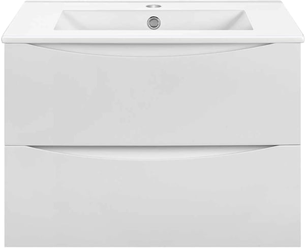 Тумба под раковину без столешницы Vincea Mia Slim 60, подвесная, 2 ящика, белая глянцевая