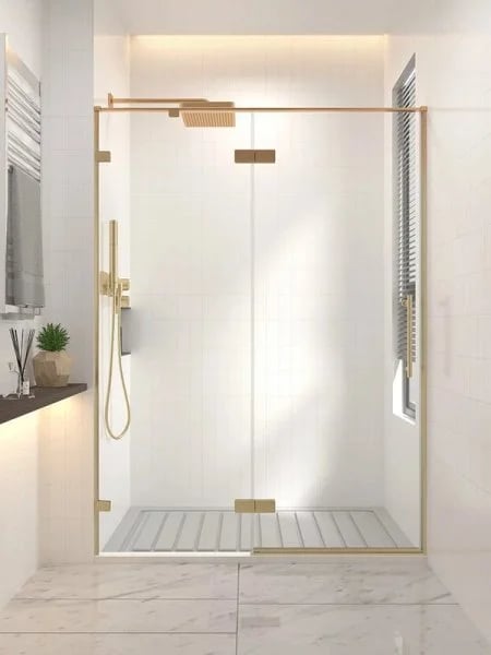 Душевая дверь в нишу Veconi Premium Alassio G 130x200, профиль брашированное золото, стекло прозрачн