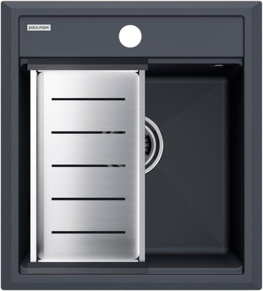 Мойка кухонная Paulmark Stepia PM114651-AN+A375-BS с коландером, антрацит
