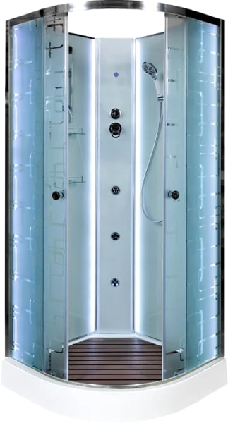 Душевая кабина DTO EM1510N 100х100, LED с гидромассажем, профиль хром, стекло матовое с узором