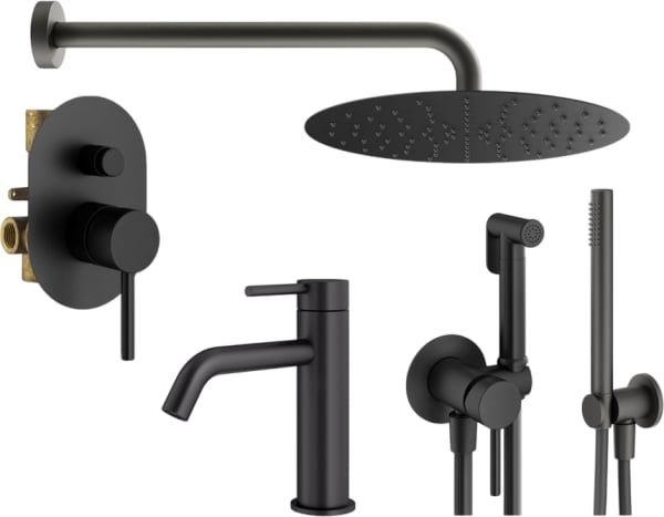 Комплект для ванной Plumberia Selection Ixo KITZXO15NO53 С ВНУТРЕННЕЙ ЧАСТЬЮ, черный матовый