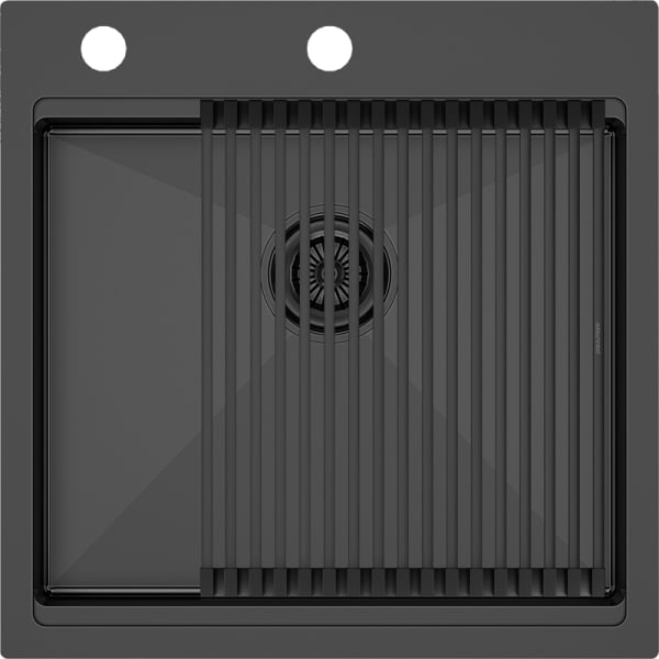 Мойка кухонная Paulmark Kroner + Pro PM705151-GM+R405-GM вороненая сталь