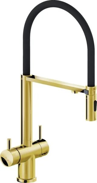Смеситель для кухни AltroBagno Flusso 050205 Or с гибким изливом, золото