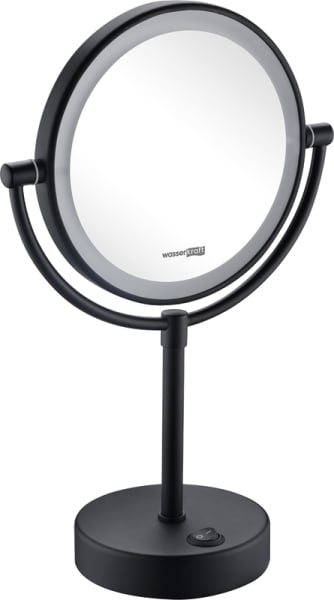 Косметическое зеркало Wasserkraft K-1005Black с подсветкой, двухстороннее, поворотное, черное матово