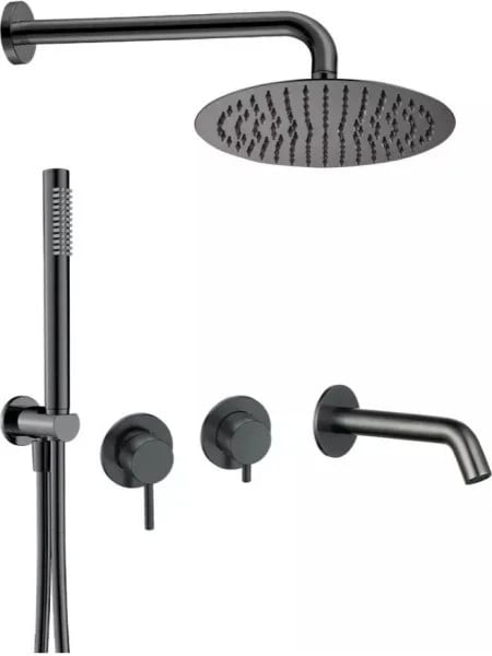 Душевой комплект AQUAme AQM8408GM, С ВНУТРЕННЕЙ ЧАСТЬЮ, оружейная сталь