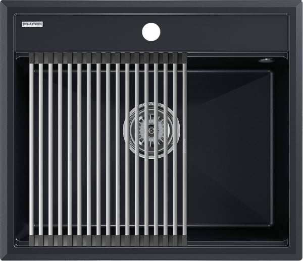 Мойка кухонная Paulmark Stepia + Step PM115951-BLM+R375-BS черный металлик