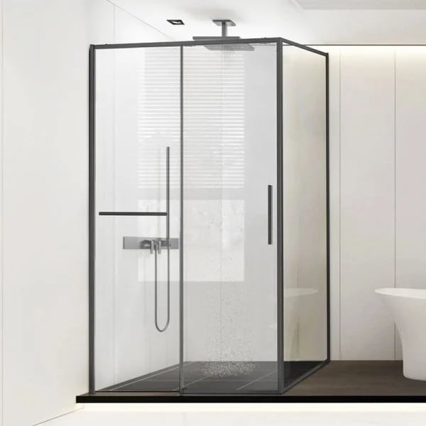 Душевой уголок Vincea Slim Soft VSR-1SS8014CLGM 140х80, профиль вороненая сталь, стекло прозрачное