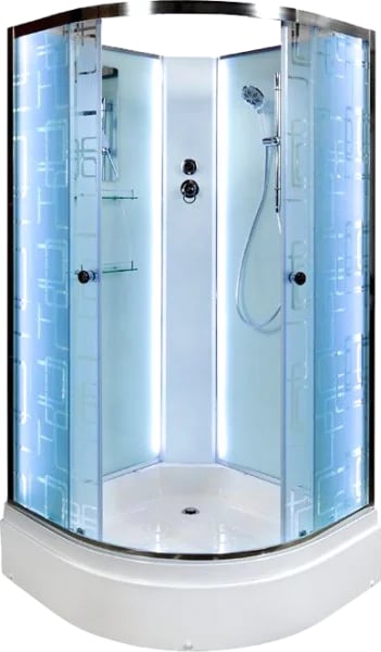 Душевая кабина DTO EM2710N LED (100х100х208), средний поддон (27 см), профиль хром, стекло матовое с