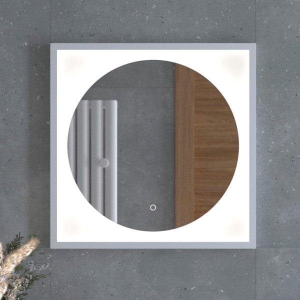 Зеркало Defesto Eclipse DF 2226S 60х60 белая рама, с LED-подсветкой, 4500К, сенсорный выключатель