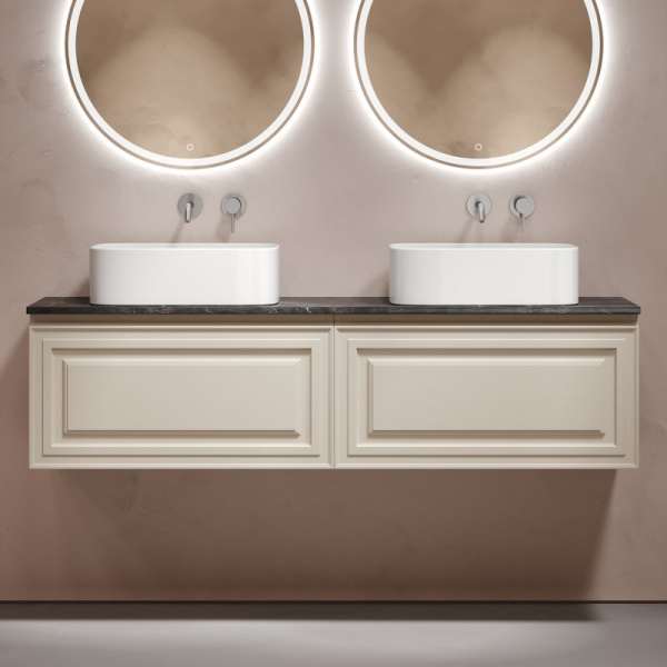 Тумба с раковиной Sancos Very 160 beige soft, столешница черный мрамор TT160A1, раковина CN6052