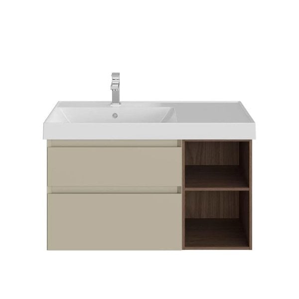 Тумба под раковину без столешницы KERAMA MARAZZI Cubo 90, левая подвесная, с ящиками и полкой, лимо 