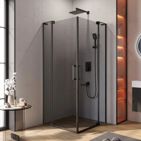 Душевой уголок Cezares Slider A 2 80/90 Grigio Nero профиль черный, стекло серое