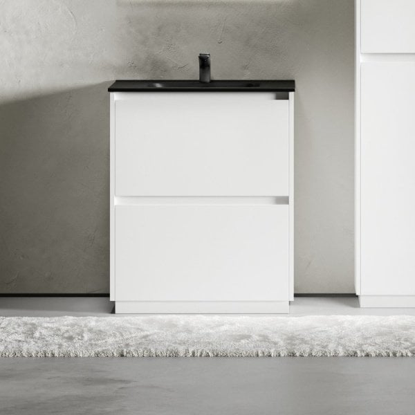 Тумба с раковиной Sancos Libra Floor 70 белый глянец, черная раковина CN7007MB