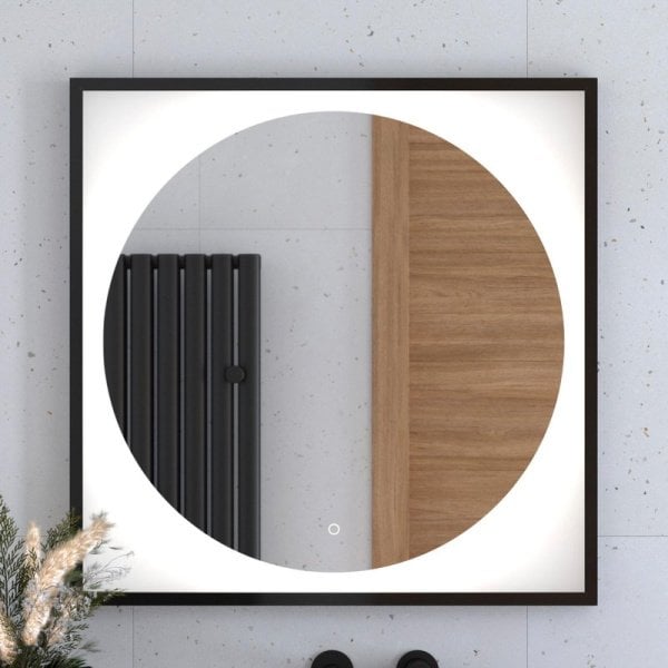 Зеркало Defesto Eclipse DF 2223S 80х80 черная рама, с LED-подсветкой, 4500К, сенсорный выключатель