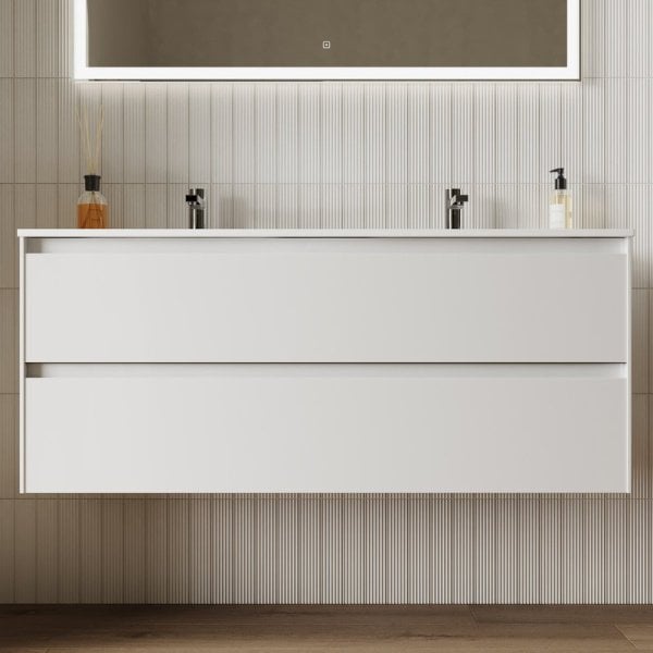 Тумба с раковиной Sancos Cento 120 см двойная, белый глянец