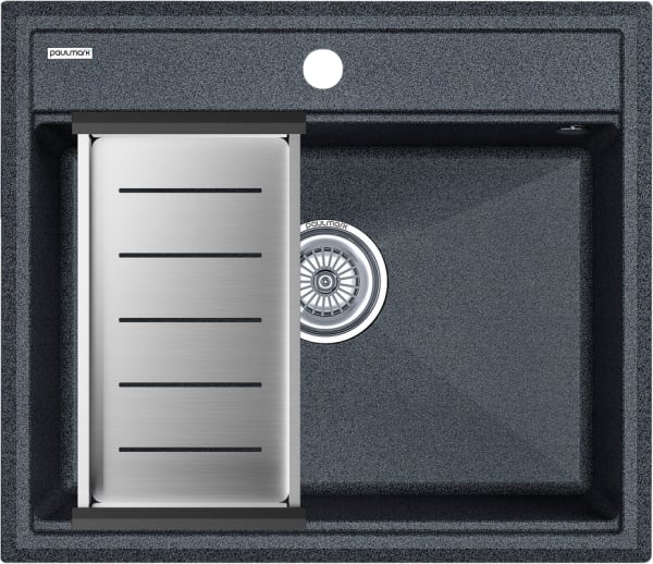 Мойка кухонная Paulmark Stepia PM115951-DG+A375-BS с коландером, графит