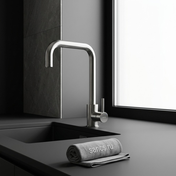Смеситель для кухни Sancos Stainless, с поворотным Г изливом, нержавеющая сталь, SC12002SS