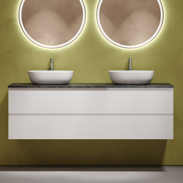 Тумба с раковиной Sancos Folk 160 bianco, столешница черный мрамор TT160A1X, раковина CN6009