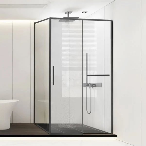Душевой уголок Vincea Slim Soft VSR-1SS9015CLGM 150x90, профиль вороненая сталь, стекло прозрачное