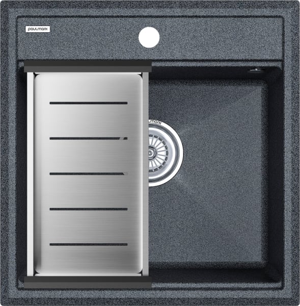 Мойка кухонная Paulmark Stepia PM115051-DG+A375-BS с коландером, графит