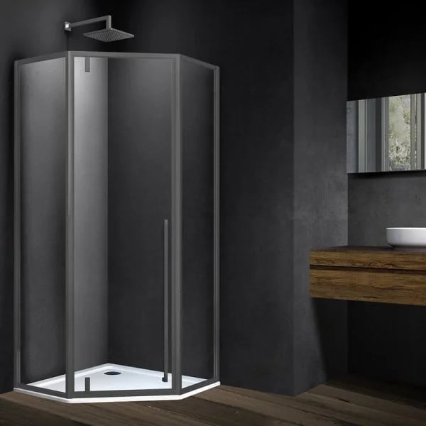Душевой уголок Vincea Penta VSP-3P100CLGM 100х100, профиль вороненая сталь, стекло прозрачное