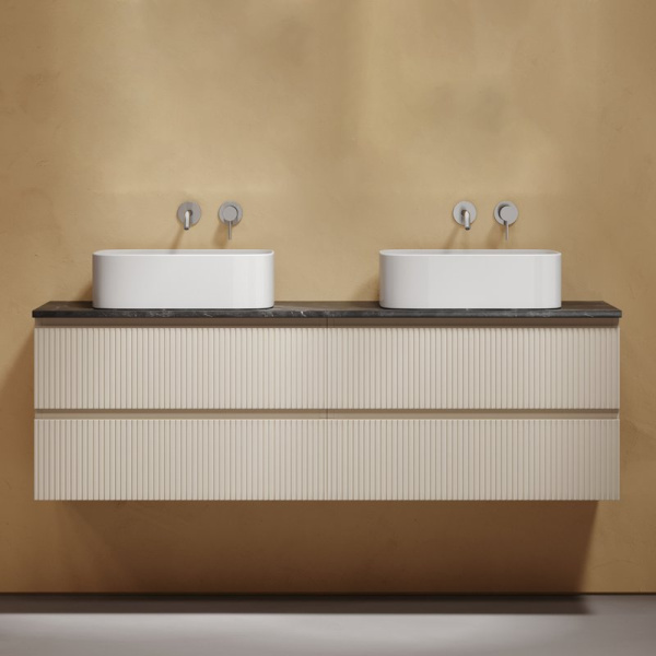 Тумба с раковиной Sancos Snob T 160 beige soft, столешница черный мрамор TT160A1, раковина CN6052