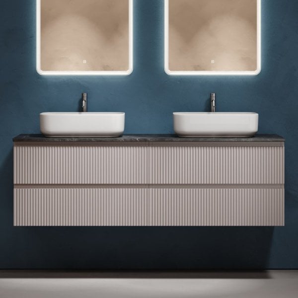 Тумба с раковиной Sancos Snob R 160 doha soft, столешница черный мрамор TT160A1X, раковина CN5043