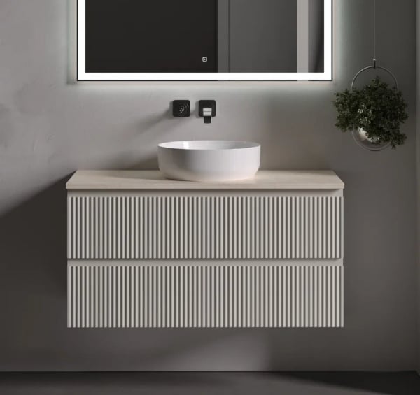Тумба с раковиной Sancos Snob R 100 см, beige soft, столешница бежевая, раковина CN6022