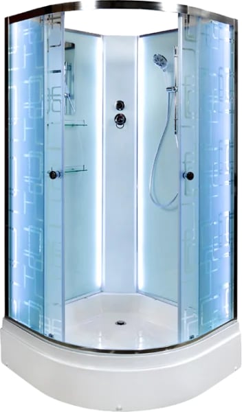 Душевая кабина DTO EM2790N LED (90х90х208), средний поддон (27 см), профиль хром, стекло матовое с у