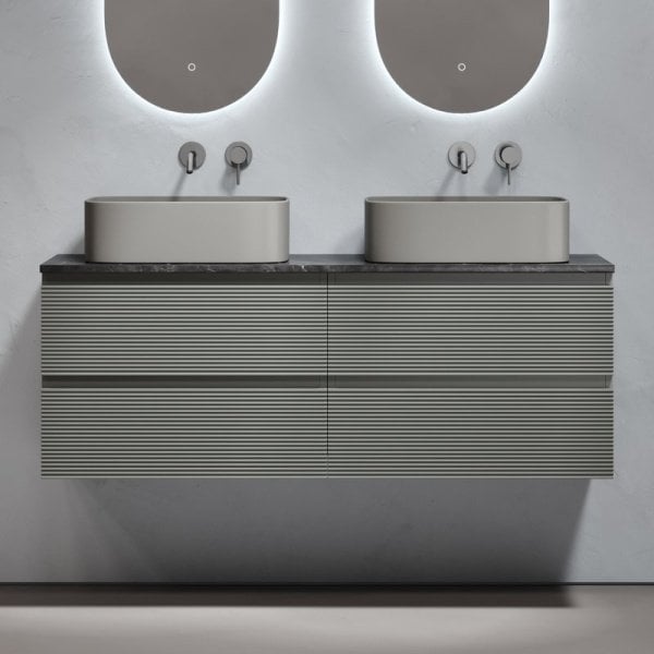 Тумба с раковиной Sancos Folk 140 ergraut soft, столешница черный мрамор TT140A1, раковина CN6052MH