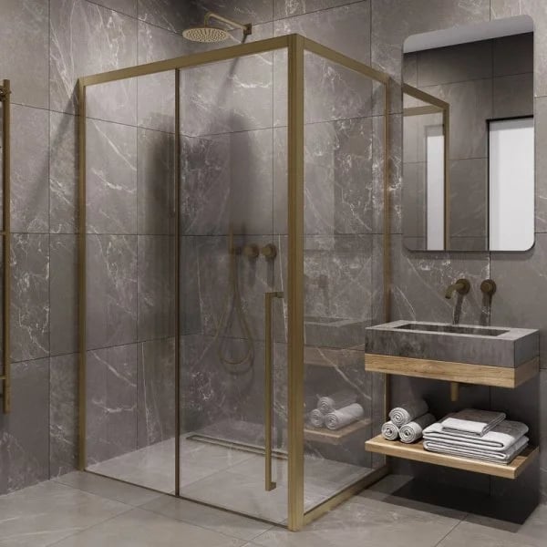 Душевой уголок Timo TDSS-130/17C-8R + TSS-1000/17C-8 130x100 см, профиль матовое золото, стекло проз