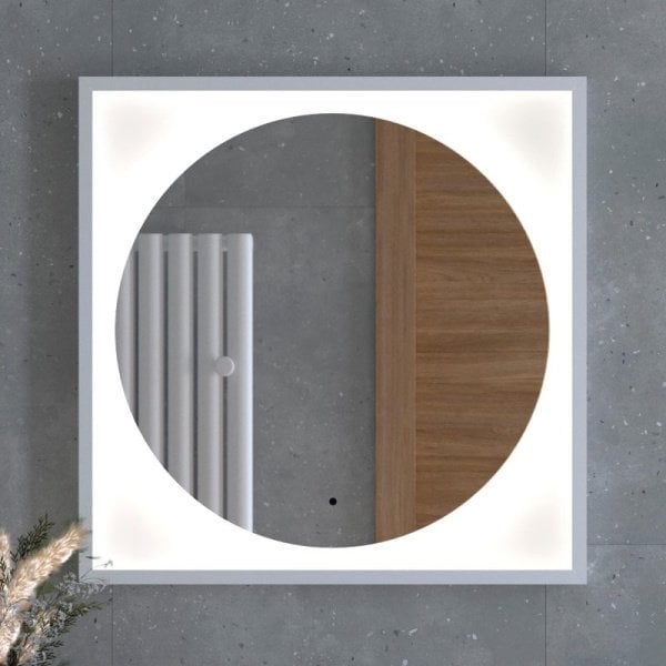 Зеркало Defesto Eclipse DF 2227R 70х70 белая рама, с LED-подсветкой, 4500К, инфракрасный выключатель