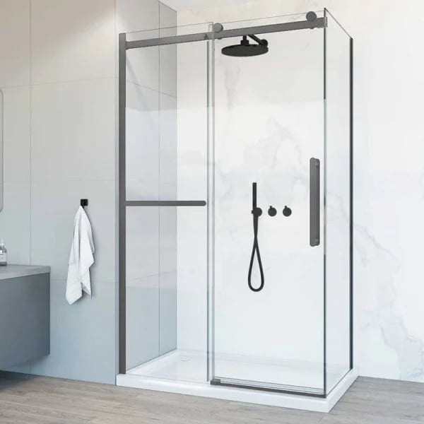 Душевой уголок Vincea Como Soft VSR-1CS1013CLGM 130х100, профиль вороненая сталь, стекло прозрачное