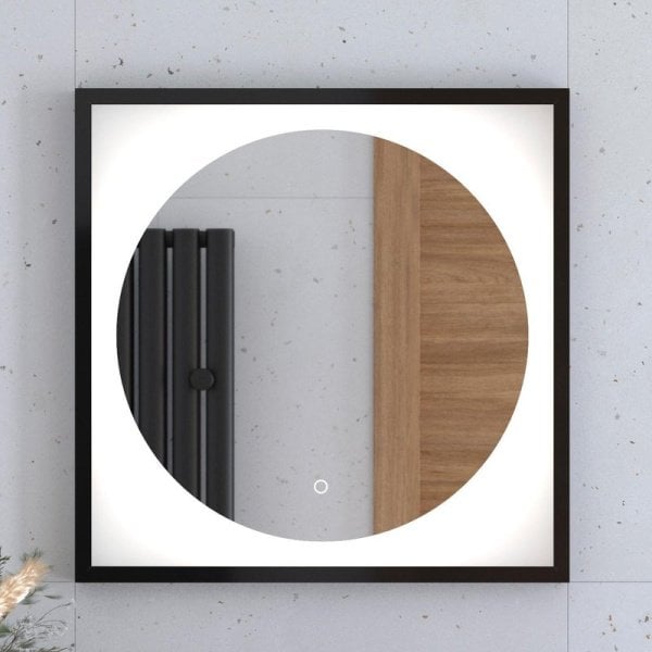 Зеркало Defesto Eclipse DF 2221S 60х60 черная рама, с LED-подсветкой, 4500К, сенсорный выключатель