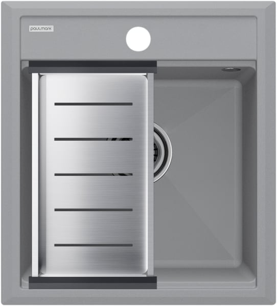 Мойка кухонная Paulmark Stepia PM114651-GRS+A375-BS с коландером, серый дым