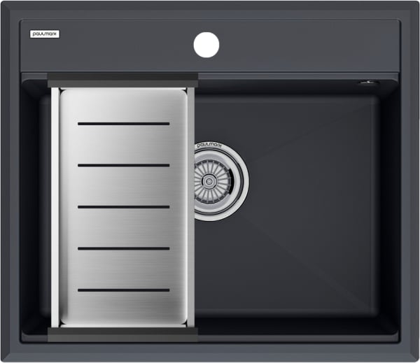 Мойка кухонная Paulmark Stepia PM115951-AN+A375-BS с коландером, антрацит