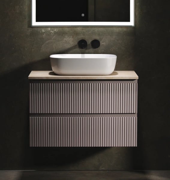 Тумба с раковиной Sancos Snob R 80 см, doha soft, столешница бежевая, раковина CN6008
