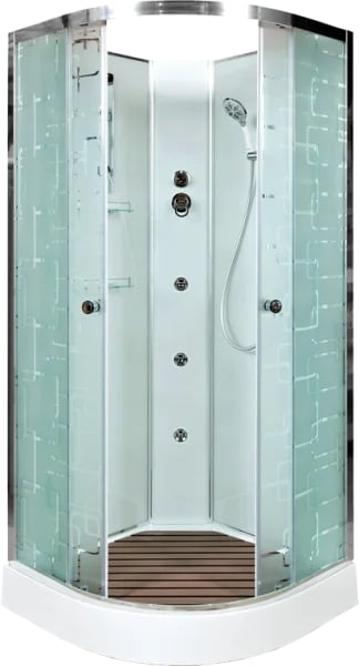 Душевая кабина DTO EM1510N 100х100, с гидромассажем, профиль хром, стекло матовое с узором