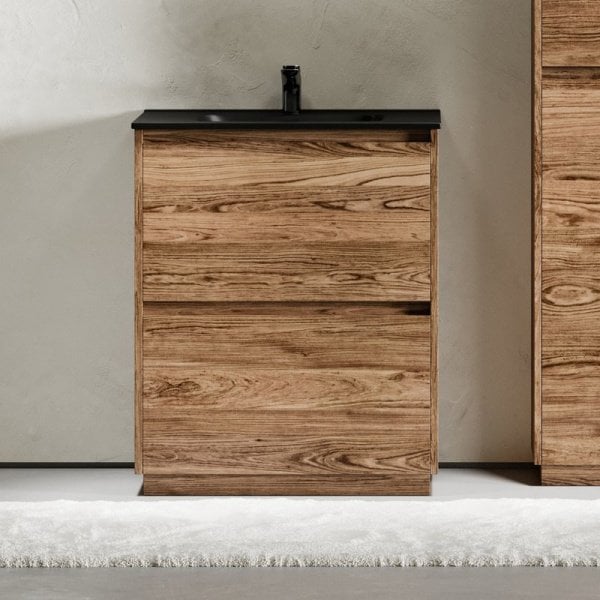 Тумба с раковиной Sancos Libra Floor 70 дуб чарльстон, черная раковина CN7007MB