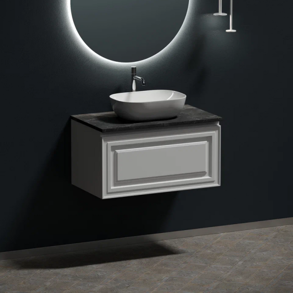Тумба с раковиной Sancos Very 80 см, bianco, столешница черный мрамор, раковина CN6009