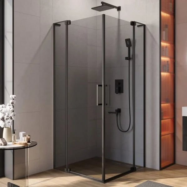 Душевой уголок Cezares Slider AH 2 90/100-100/110 Grigio Nero профиль черный, стекло серое