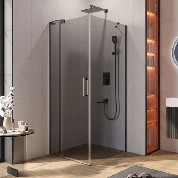 Душевой уголок Cezares Slider AH 1 80-80/90 GRIGIO GM профиль оружейная сталь, стекло серое