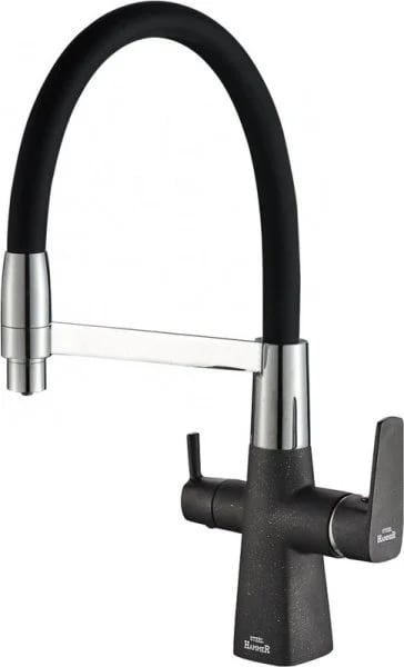 Смеситель для кухни Steel Hammer SH 818-6 Black Cr с гибким изливом