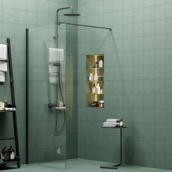 Душевая перегородка KERAMA MARAZZI Vetro VE.90.WI.BLK.M 90 см, профиль матовый черный, стекло прозра